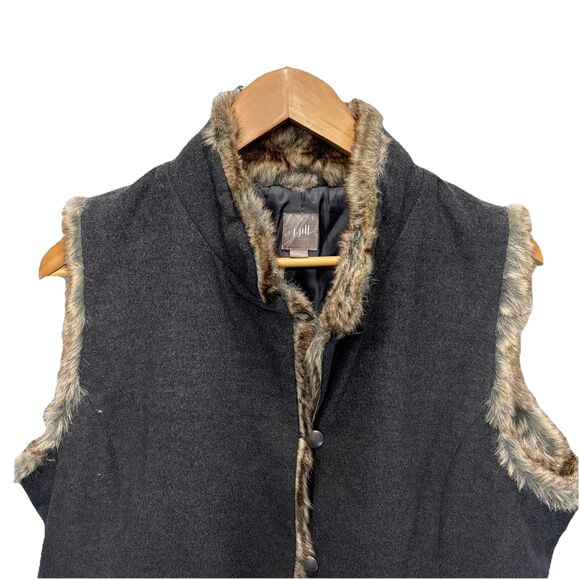 J Jill Womens Large Gray Faux Fur Lined Vest Boho Western Button Cotton Blend - Picture 3 of 11